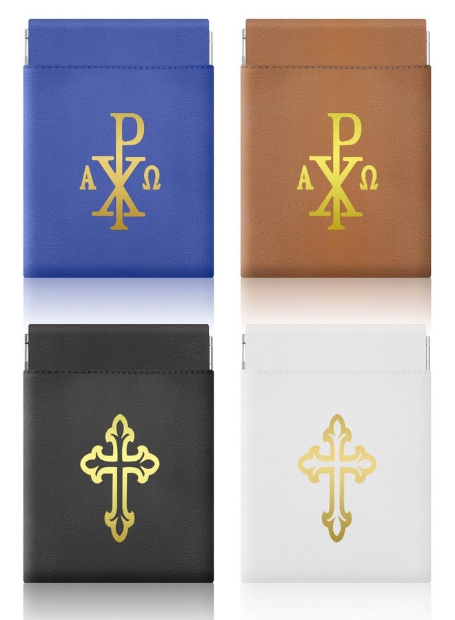 KONIDUN 4Pcs Rosary Pouch Catholic with Gold Cross PU Leather - Rosary Case Holder with Magnetic Top Bag for Women Men Coin Purses, Ideal for Catholic Faithful Travel Christmas(Classic Colors) - Image 1